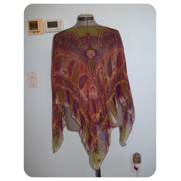 ECHO 100% Silk Handkerchief Scarf Blouse Poncho - Picture 5 of 14
